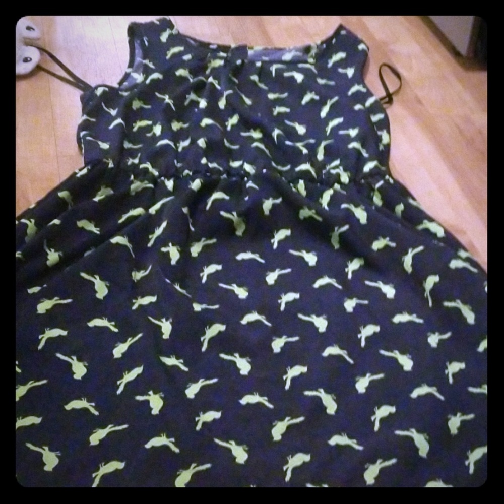 Black dress with green birds